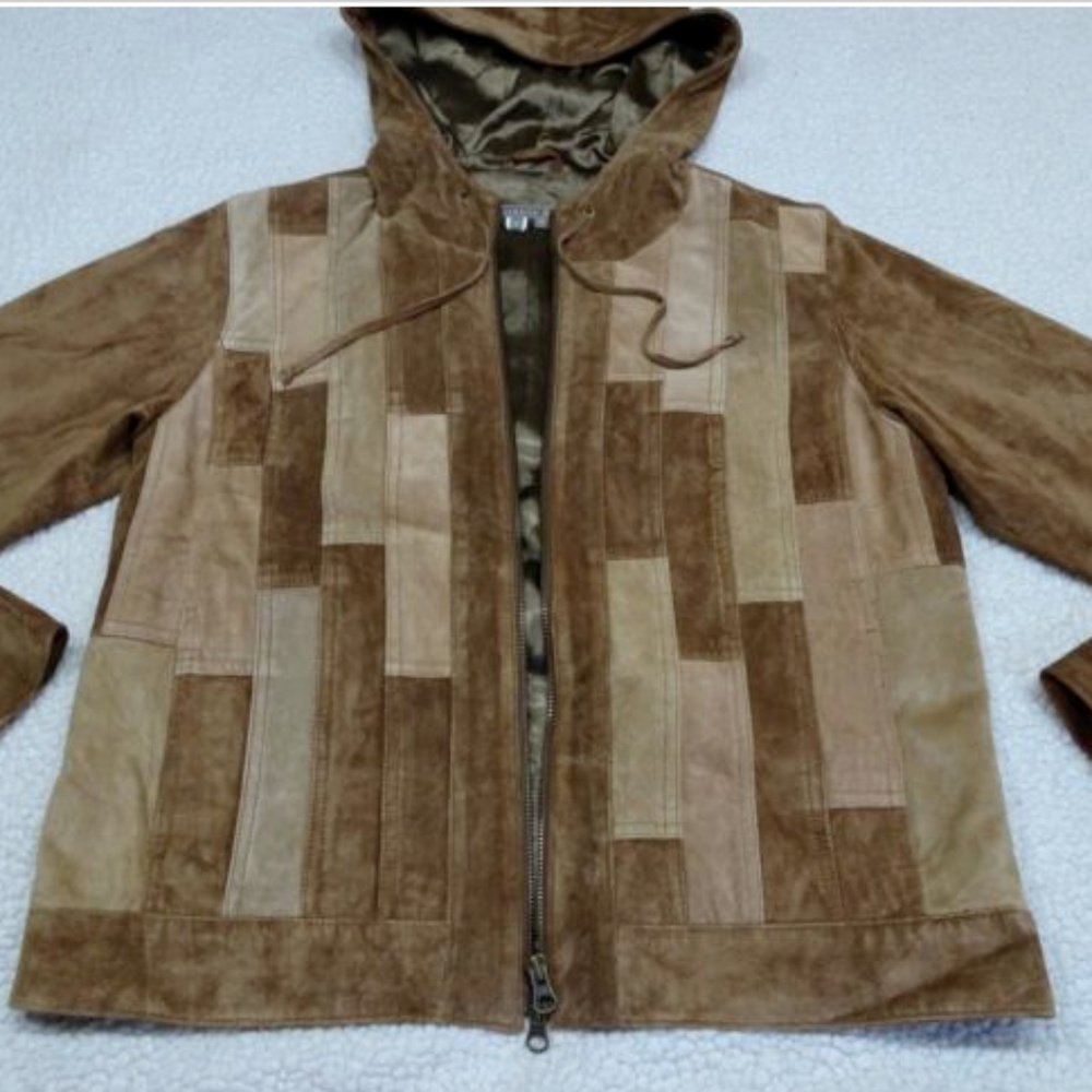 ISABELLA BIRD Genuine Leather Patchwork Lined Hooded Jacket - Picture 5 of 7